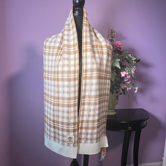 TIMBERLAND Digital Plaid Brown/Orange & White Scarf - Warm Winter Gear NWT - Picture 2 of 8